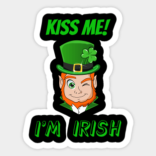 Funny Saint Patricks Day Kiss Me I'm Irish Leprechaun Sticker